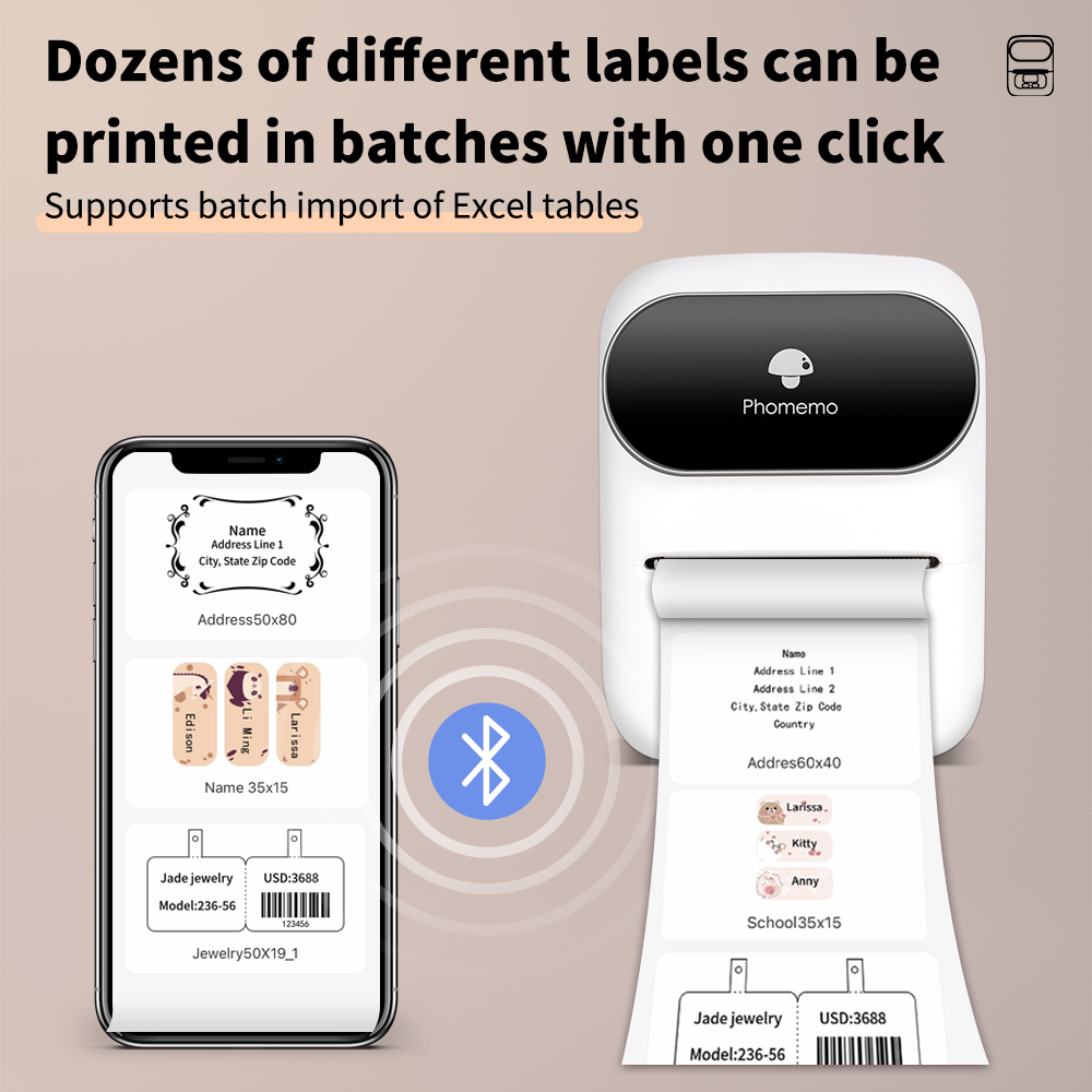 Phomemo M110 Label Printer Mini Printer Thermal Label Maker Portable Labeling Machine for Business Barcode Cable School
