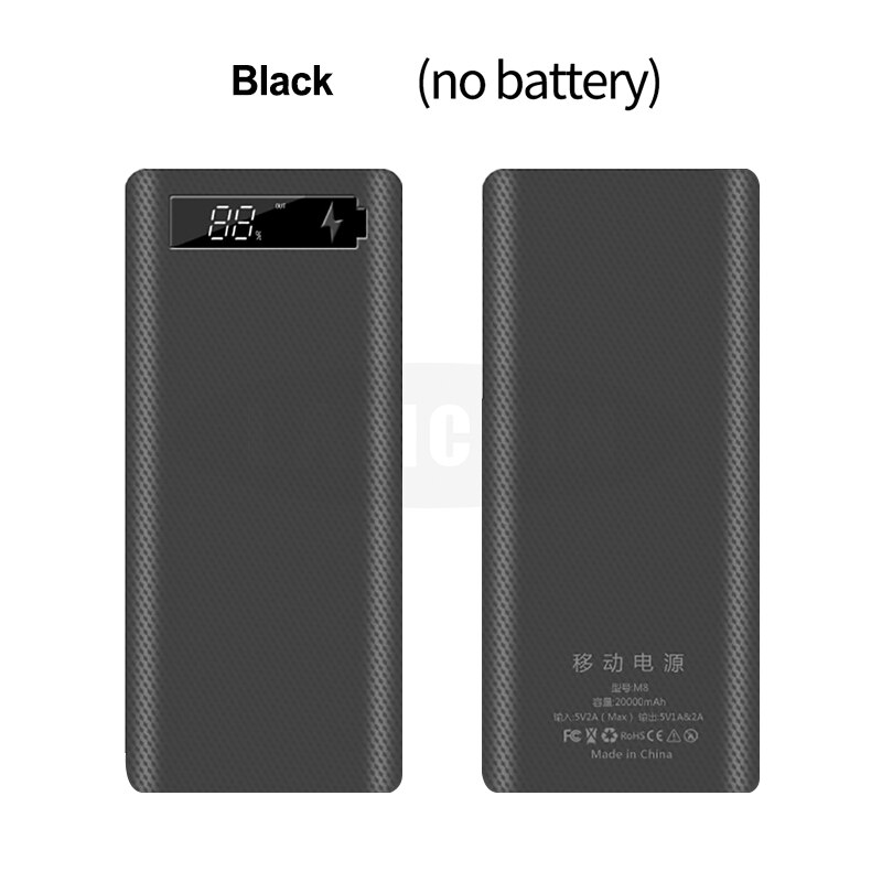 5v/2a dual usb 8*18650 power bank usb batterikasse med detailpakke oplader diy taske til iphone 11 x samsung  s10 plus: Sort digital
