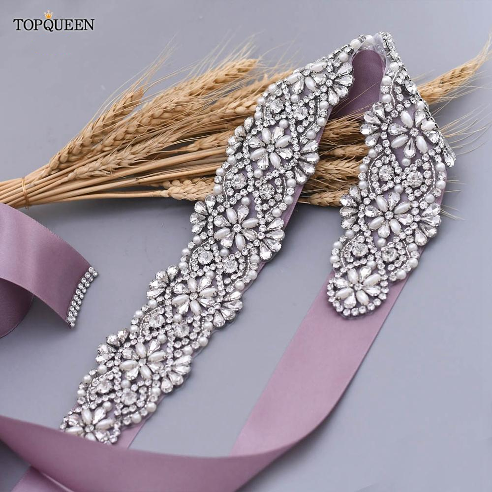 TOPQUEEN S04B damski luksusowy pasek srebrny Rhinestone pas biodrowy ślub kobieta pas pas ślubny aplikacja pasy dla kobiet szeroki
