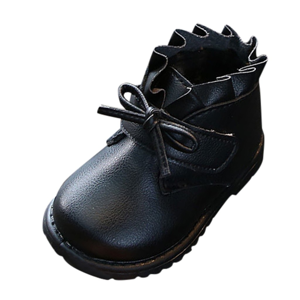 Winter Laarzen Meisjes Peuter Baby Meisjes Schoenen Strik Solid Warm Korte Bevroor Laarzen Booties Causale Kids Laarzen Botte Enfant Fille: Black / 6.5