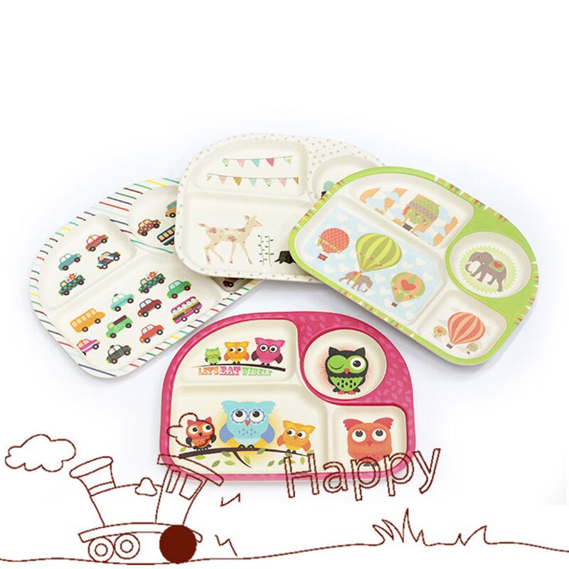 Plato de alimentación de fibra de bambú ecológico para niños, bandeja de dibujos animados para bebé, vajilla, Bol, platos, contenedor de alimentos