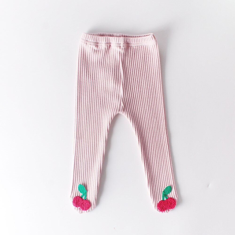 Baby pige bukser baby drenge bomuldsbukser pit ensfarvet forår efterår kirsebær broderi tøj fleksible bukser: 95024 bukser 1 / 12m