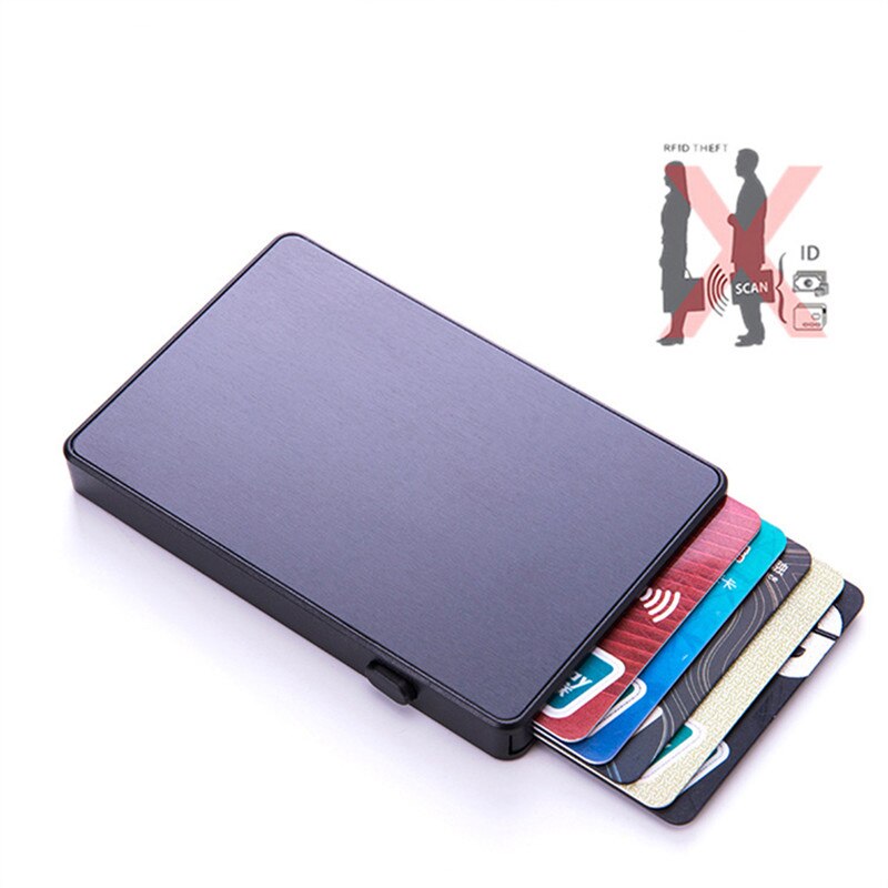 Anti-Diefstal Aluminium Enkele Doos Smart Wallet Slim Rfid Mode Clutch Pop-Up Drukknop Kaarthouder naam Card Case