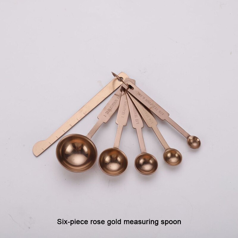 304 stainless steel kitchen measuring tool five-piece modern rose gold baking stainless steel measuring cup measuring spoon set: L