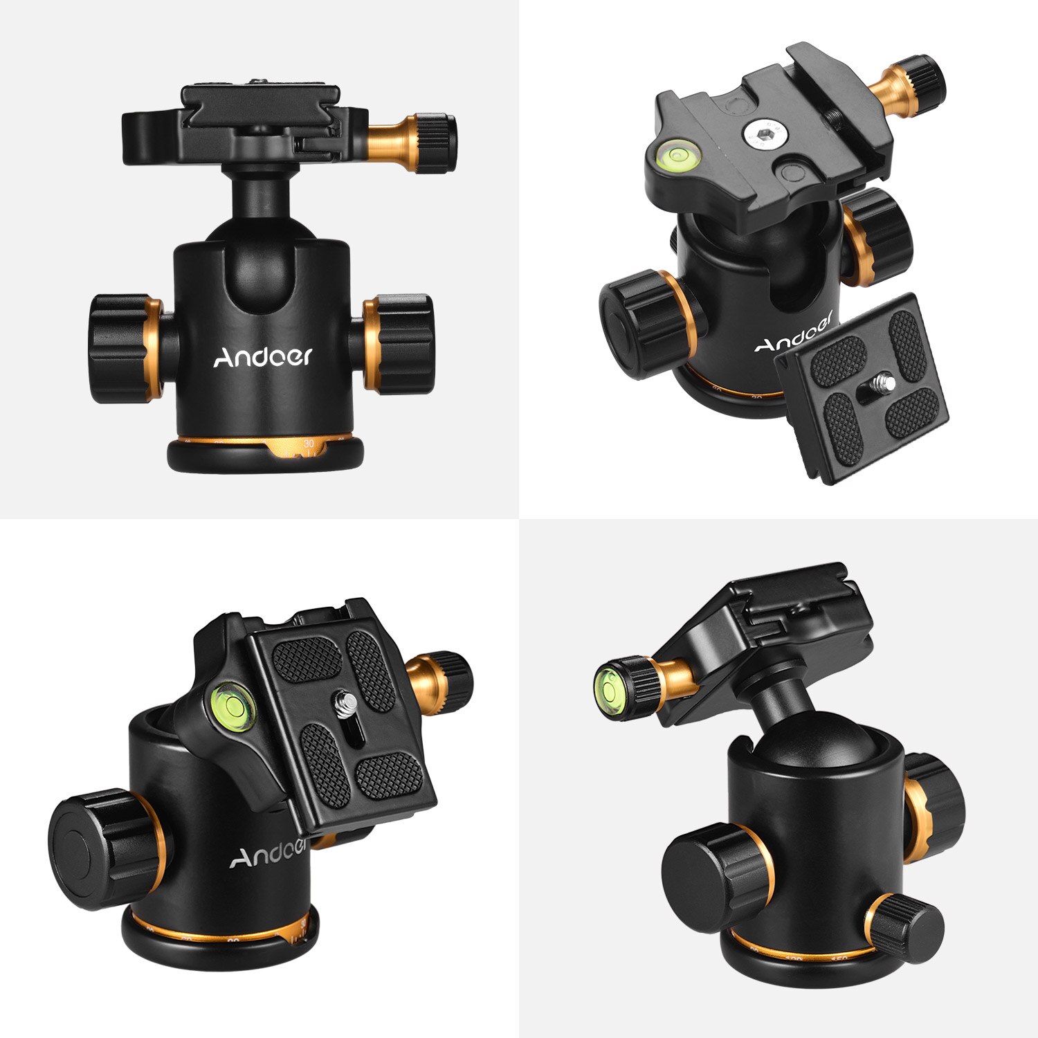 Andoer Aluminium Alloy Panoramic Tripod Ball Head Ballhead Mount Adapter 360° Rotating with Quick Release Plate