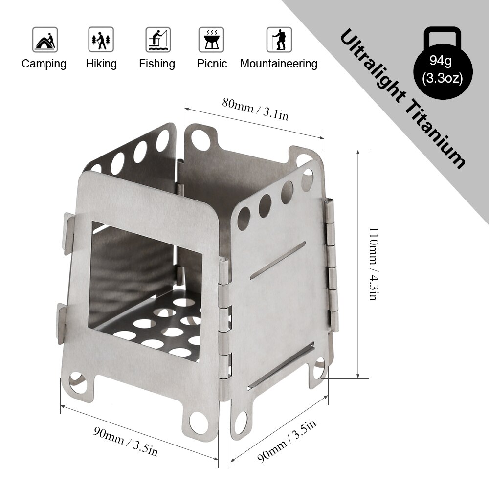 Portable Titanium Folding Wood Stove Outdoor Camping Stove Pocket Burner Cooking Backpacking Ultralight Wood Stove
