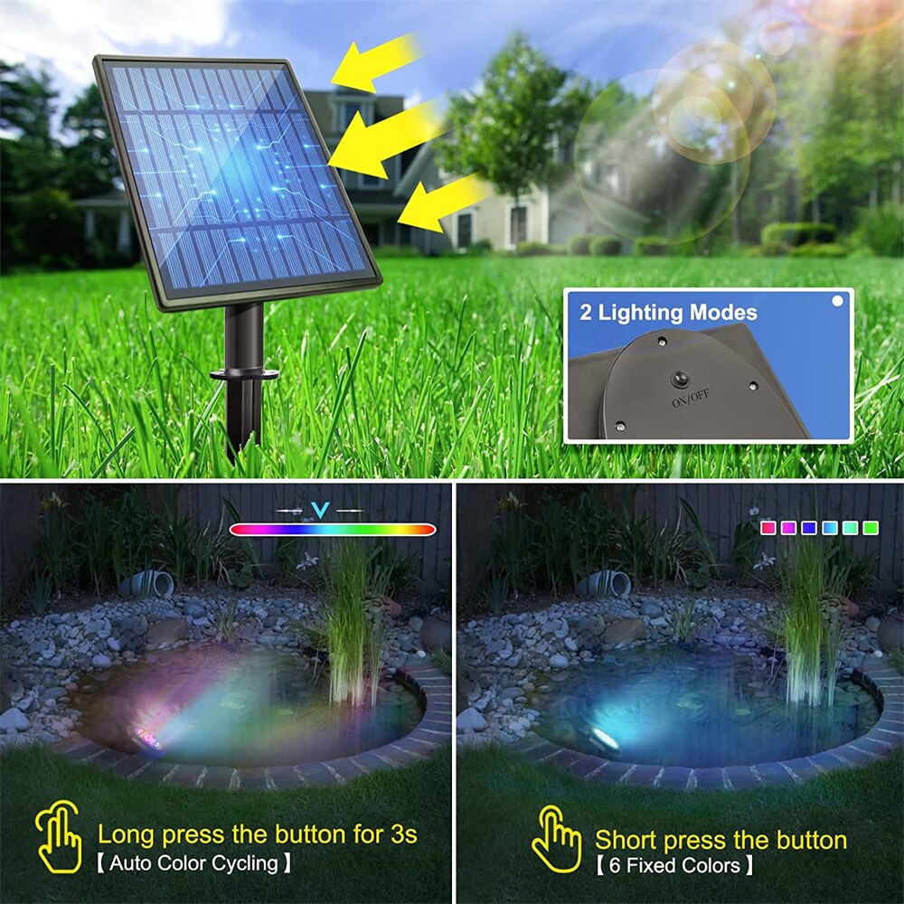 Luces LED solares para estanque de peces, luz subacuática de paisaje impermeable IP68, RGB, luz de fuente para acuario, decoración de césped