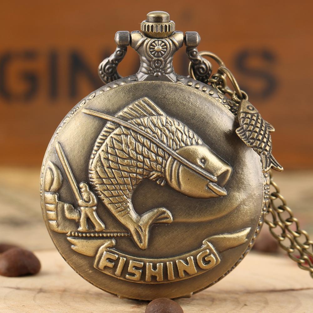 Relojes de bolsillo para hombre big fish pattern case lommeur herre stor hvit skive slim chain clock anheng analoge