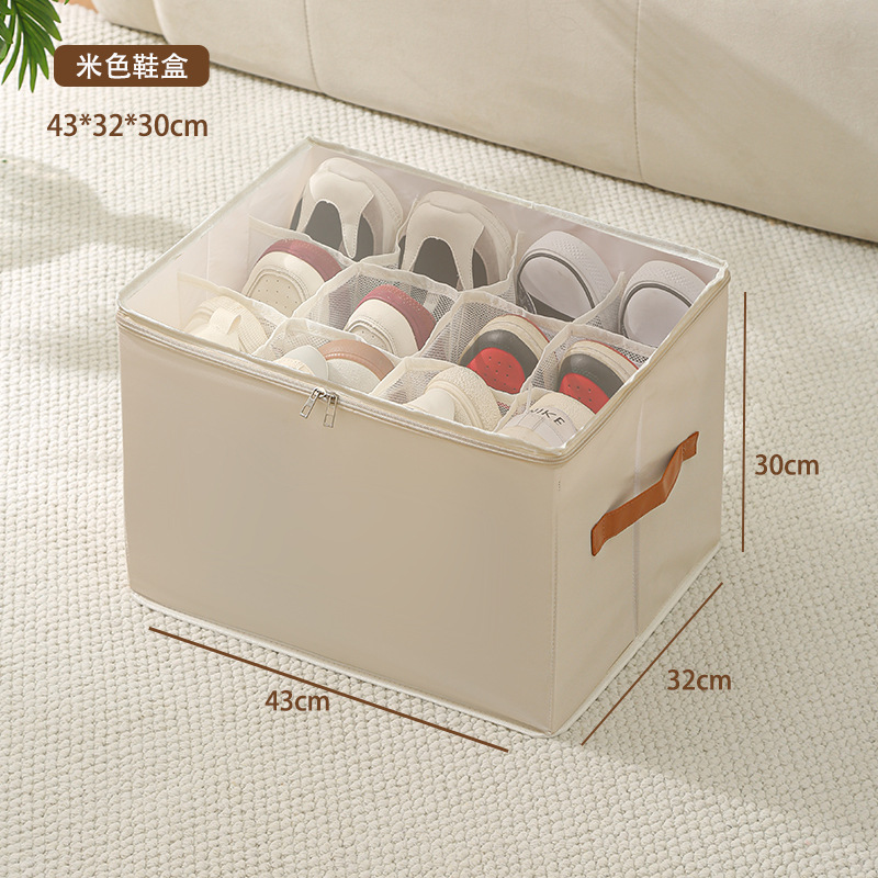 Fabric Shoe Organizer Foldable Shoe Storage Bin with Clear Lid Shoe Storage Box Adjustable Dividers for Sneakers Loafers Sandals: WHITE