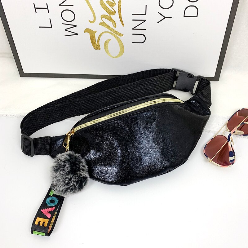 Delle Ragazze Delle donne del Pacchetto Della Vita di Arcobaleno Colorato di Fanny Sacchetto Della Cinghia Del Sacchetto Pom Amore Della Nappa Del Sacchetto Hip Bum Borse Da Viaggio di Sport Piccola Borsa di modo di Nuovo: Black