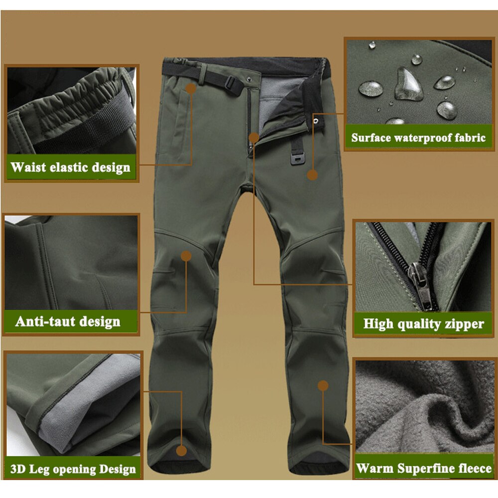 Facecozy Men Fleece Hiking&amp;Camping Pants Female Outdoor Pantolon Fishing softshell Pants Waterproof Trekking Skiing Throuses