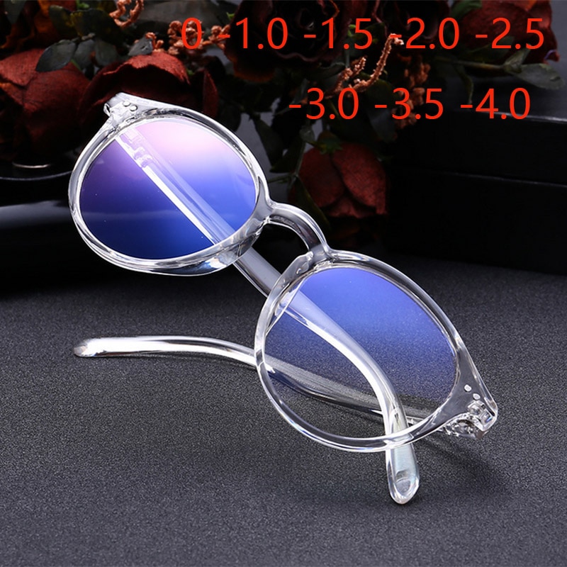 Lunettes de myopie pour femmes, verres de Prescription pour myopie, monture ovale blanche et noire, verres clairs, 0-1 1.5 2 2.5 3 3.5 4
