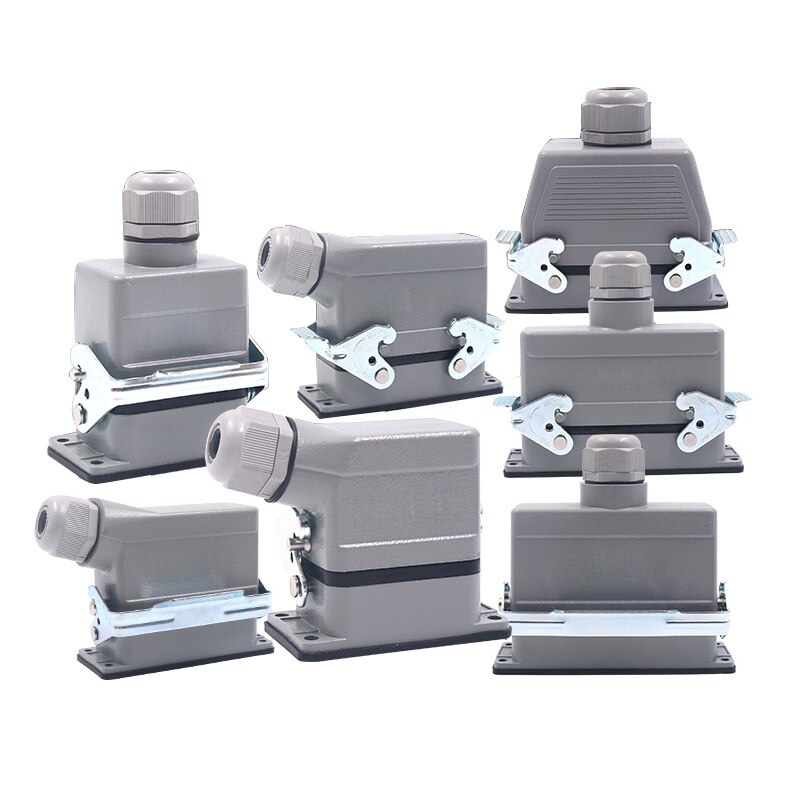 Rectangular Heavy Duty Connectors HDC HE 4 6 8 10 16 20 24 32 48 Core Pin 16A Waterproof Aviation Plug Top Side Line Connector