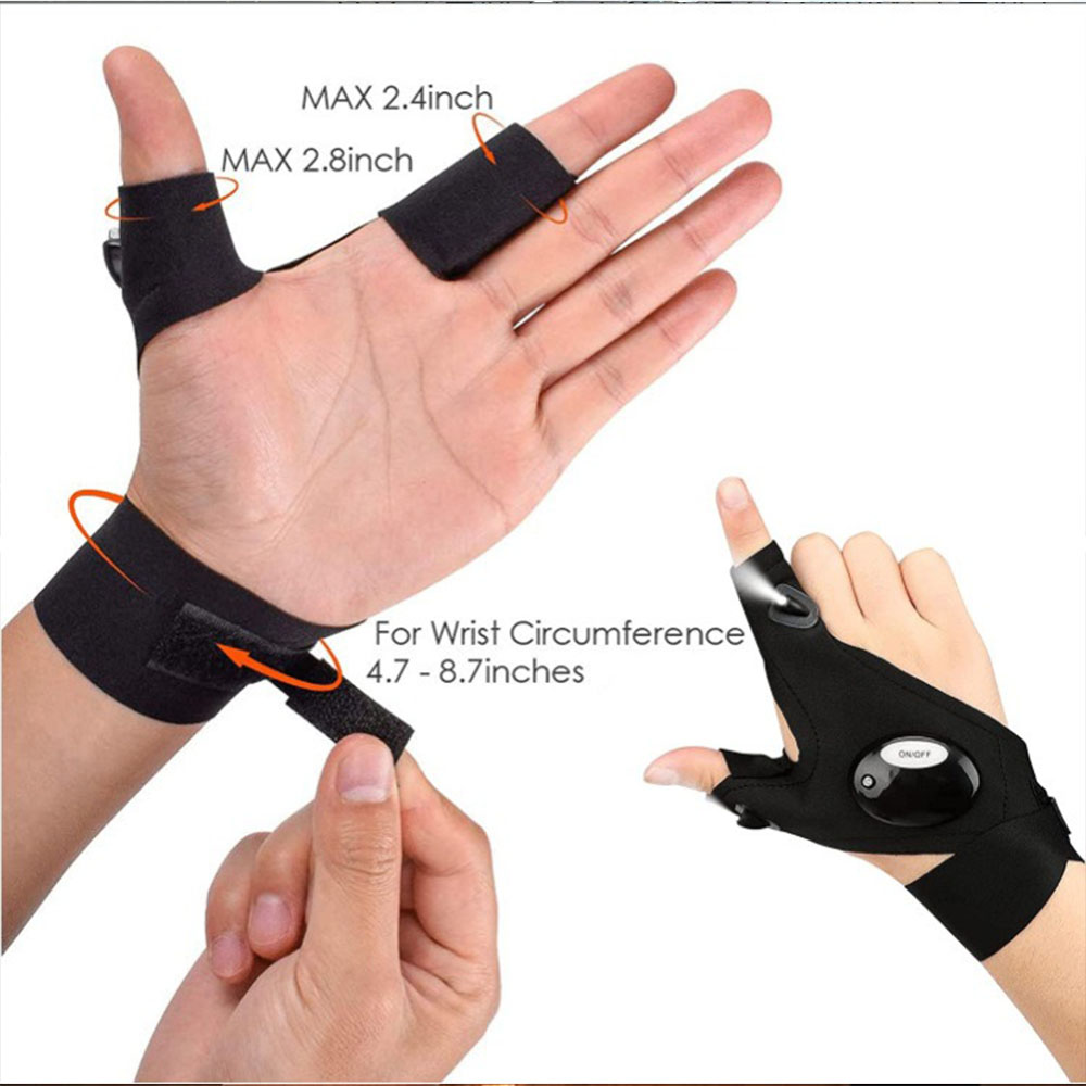 Fahrradhandschuhe mit Lichtern, Handschuhe für Angelausrügestochen, Zubehör, Handschuh mit LED, fingerlos, Licht, Finger, Fäustlinge, Bekleidung