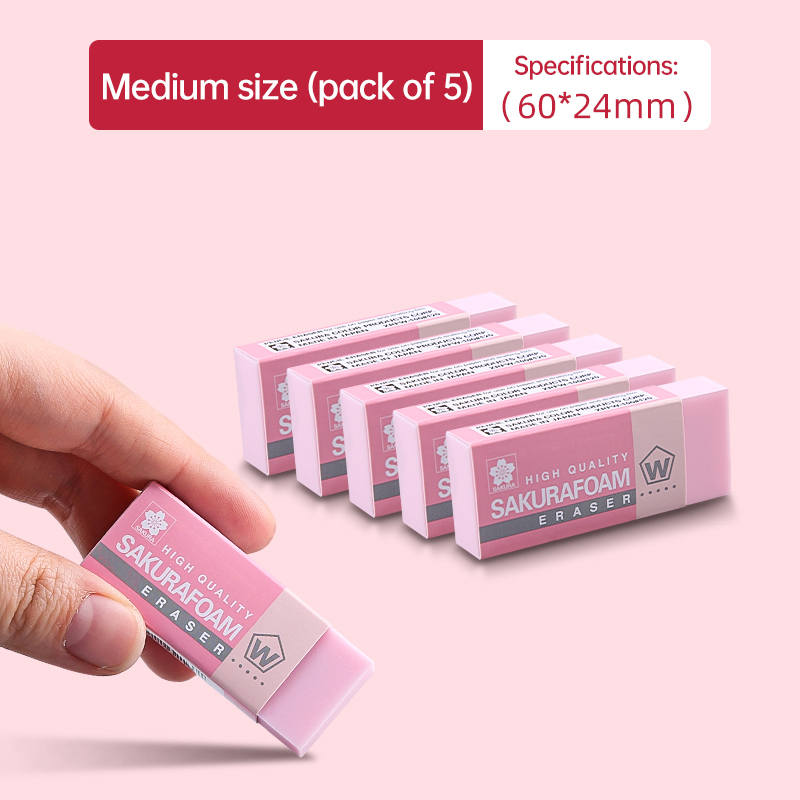 5 stk. sakura skumviskelæder, skitsetegning, kunstviskelæder, ultrarent, elevviskelæder, skoleartikler, leverandør: Gul