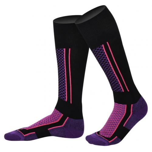 Invierno hombres mujeres deportes al aire libre Snowboard algodón térmico calcetines largos de esquí: Purple Black