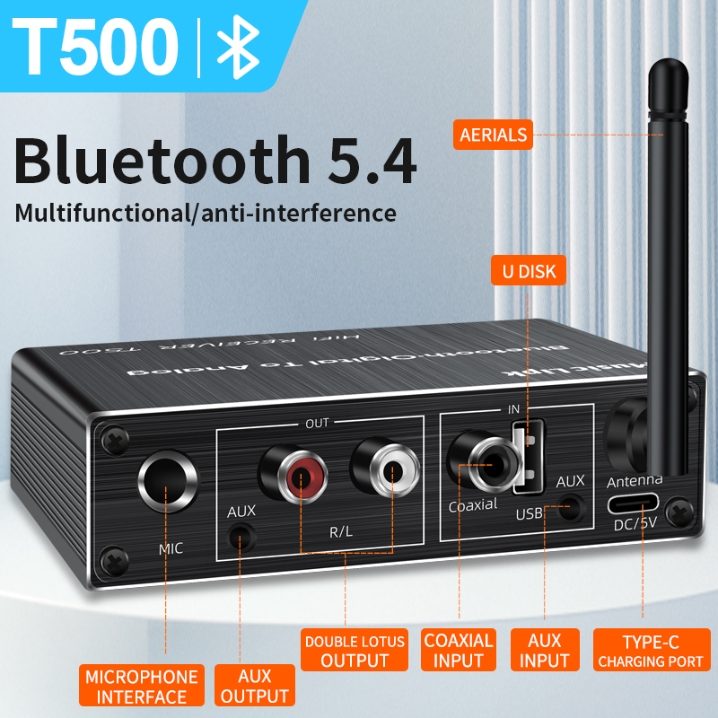 Receptor de Audio con Bluetooth 5,4, adaptador inalámbrico DSP, convertidor Coaxial DAC, USB, u-disk, Play 6,5, micrófono, Karaoke
