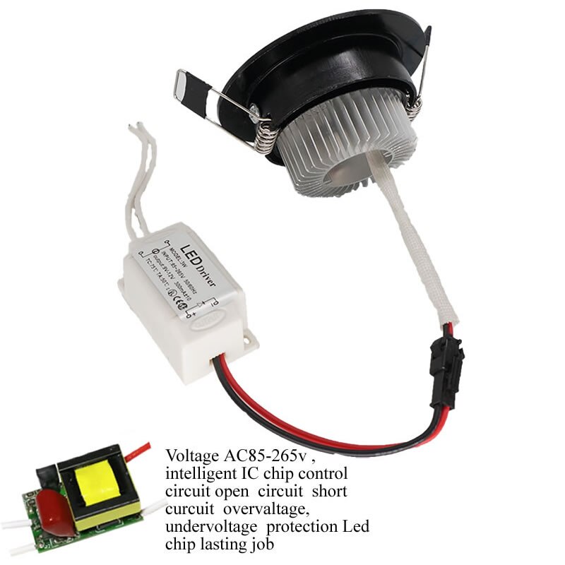 Rund dimbar led-downlight i taket 3w høyeffekts led-chip svart skall  ac85-265v or 12v led-innfelte spotlys lampe ce ul
