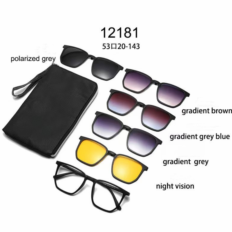 YIMARUILI Ultra-light 1+5 Magnetic Clip TR90 Round Retro Square Optical Prescription Eyeglasses Frame For Men and Women: green