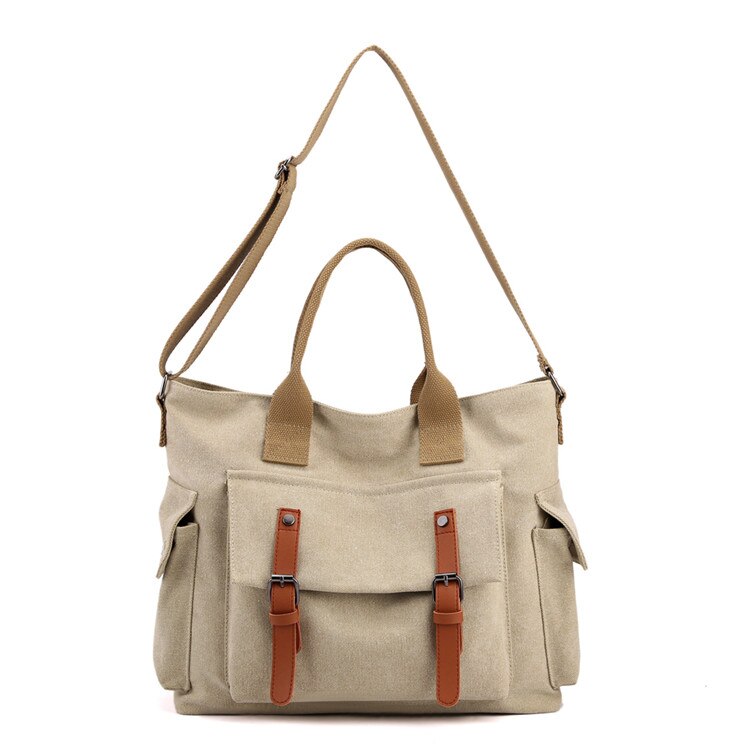 Mode Vrouwen Schoudertassen Canvas Vrouwelijke Crossbody Tas Dames Retro Bakken Grote Messenger Bag Leisure Handtassen Sac: Khaki