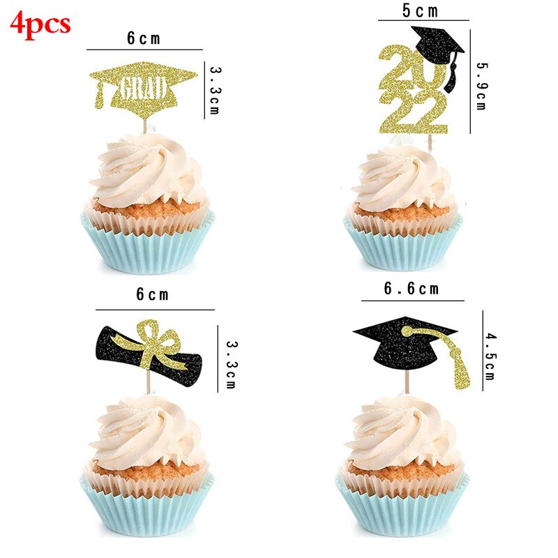 Envoltura de Topper para Tartas clase 2022, para 2022 graduaciones, de celebración universitaria: 4pcs