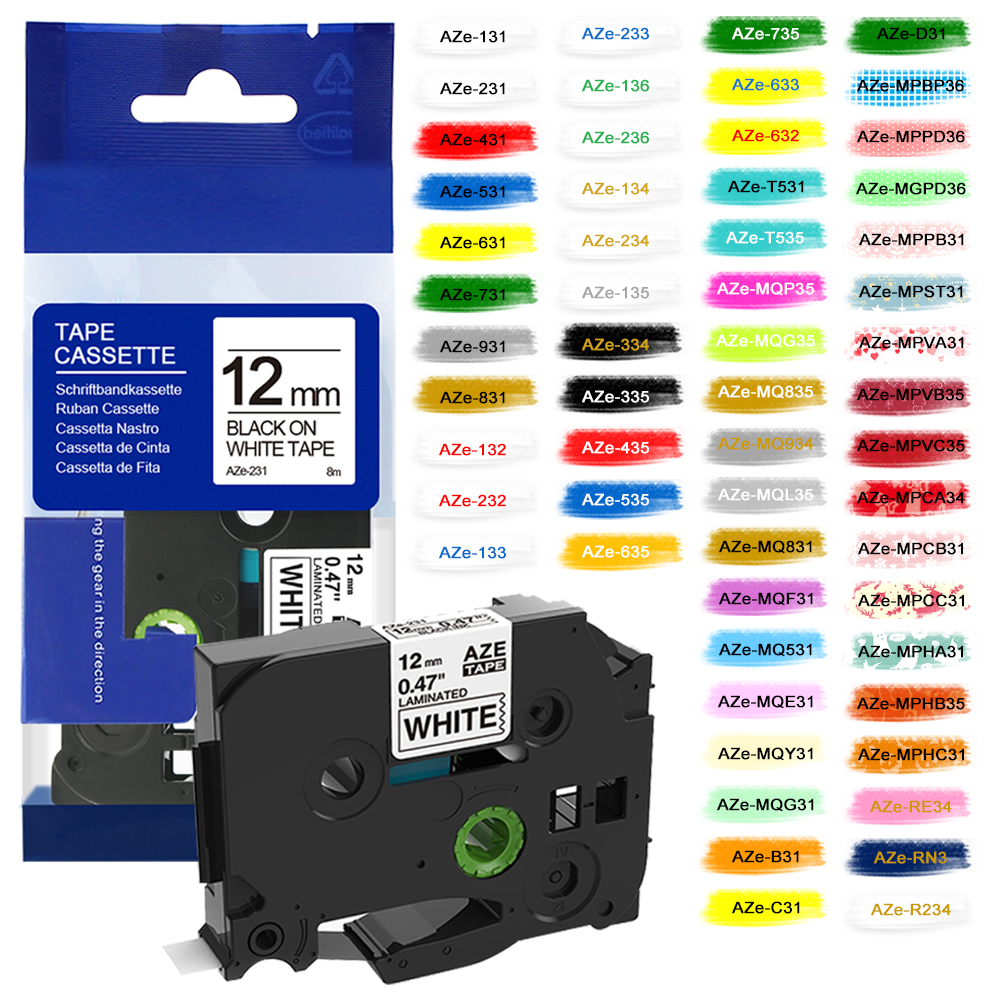 Etiqueta Compatible con impresora p touch brother, pt d210 dimo etiquetadora, TZe-231 de cinta laminada, cinta antimanchas, TZe-131, fabricante de etiquetas, 31 colores, TZe-631, TZe231