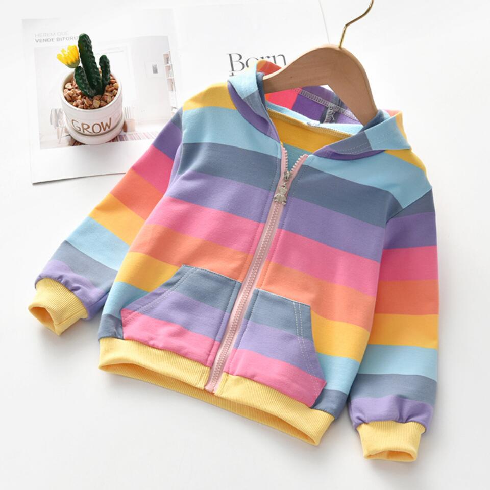 Pige sweatshirt regnbue cardigan jakke afslappet hættefrakke til pige børn tøj sydkorea baby børn småbørn jakker: Lys / 6