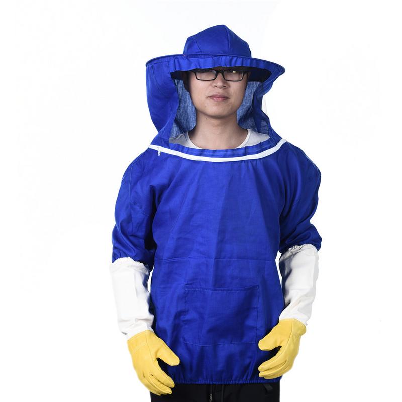 Con bolsillo de almacenamiento Anti-abeja ropa Siamesed cabeza máscara de ropa exterior superior para ropa de apicultura # DO