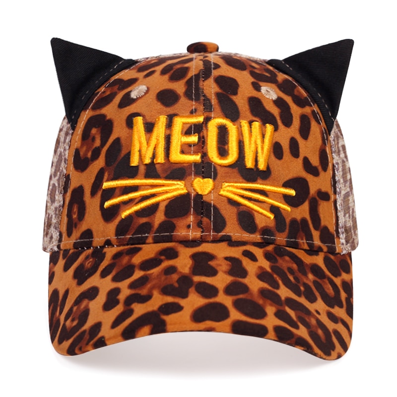 Meow broderet baseballkasket kat vild hat kat øre sød hat leopardprint tide hat afslappet skygge mesh hatte gorras: Orange