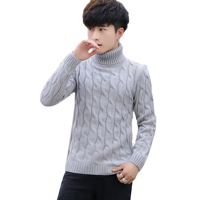 Mens Turtleneck Sweaters and Pullovers Winter Casual Solid Knitted Turtleneck Wool Sweater Men Pullover Homme