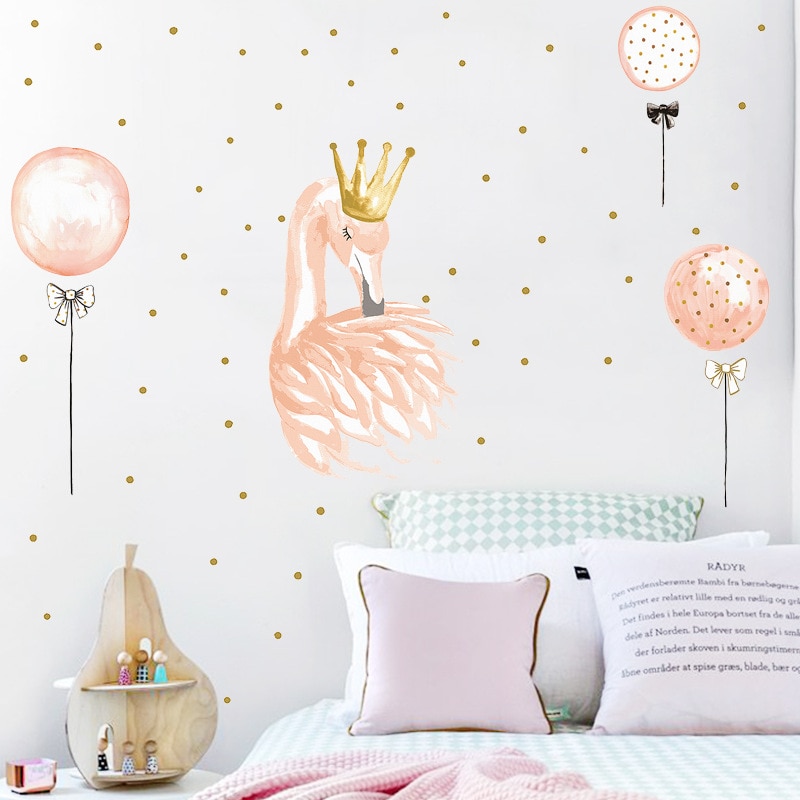 Beautiful Swan Wall Stickers for Kids Girl Room Home Decor Bedroom Background Decoration Wallpaper Living Room Beautify Sticker
