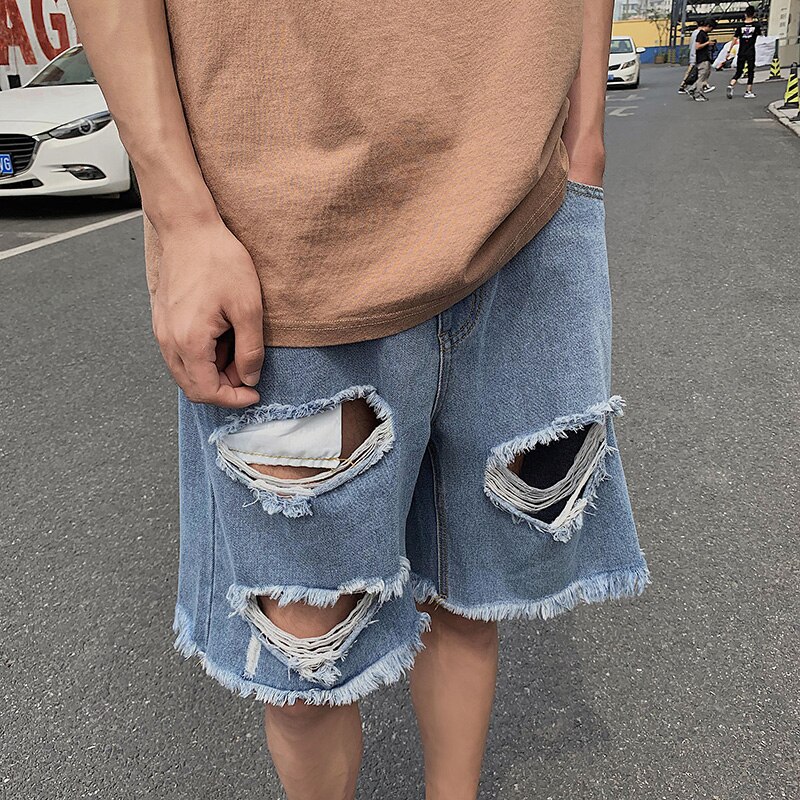 Leisure Heren Korte Ripped Jeans Zomer Streetwear Ademend Scheuren Denim Shorts Mannelijke Bermuda Broek Katoen EE5DK