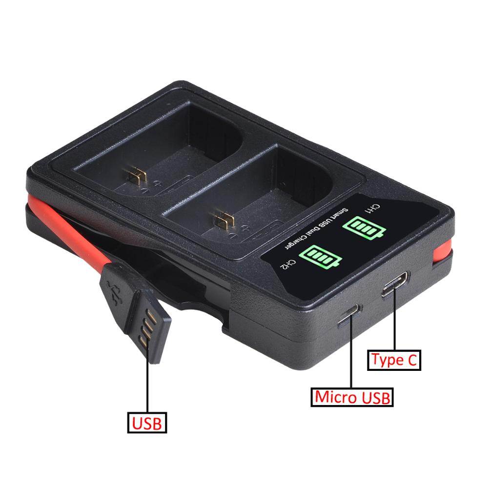 2 st lp  e6 lpe 6 lp-e6 batteri + led dubbel usb-laddare med typ-c-port för canon eos 5ds r 5d mark  ii 5d mark iii 6d 7d 80d