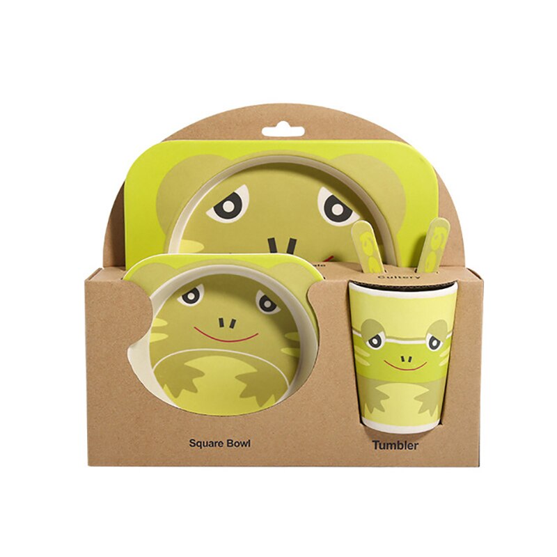 5 stk/sæt baby fad service sæt spædbørn spise tallerken børn miljøvenlig naturlig bambus fiber spisestel foder fade nbb 0038: Frø