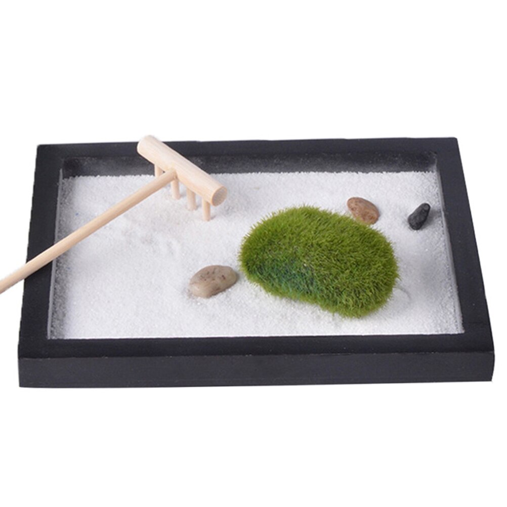 Huisdecoratie kleine zwarte schaal zen rotstuin mediterend beeld hark zandbak thuis meditatie zen tuin huisdecoratie (zwart)