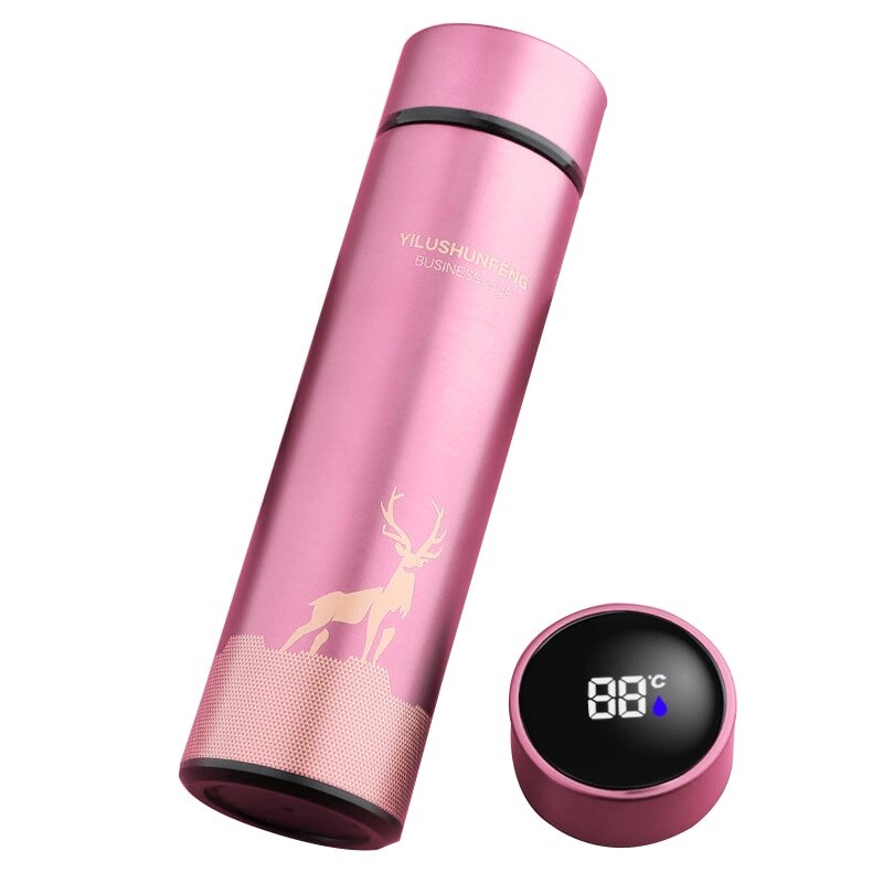 Intelligent Color Changing Temperature Insulation Cup Stainless Steel Vacuum Leak-Proof Travel Thermos Coffee Cup Christmas: Elk Pink