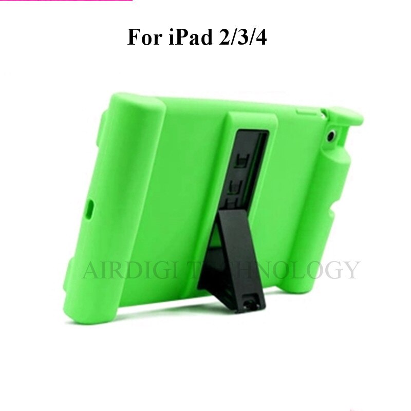 Shockproof Protective Case for Apple iPad 2/3/4 Silicone Proof Case Cover for Home Children Kids with: GREEN with Kickstand