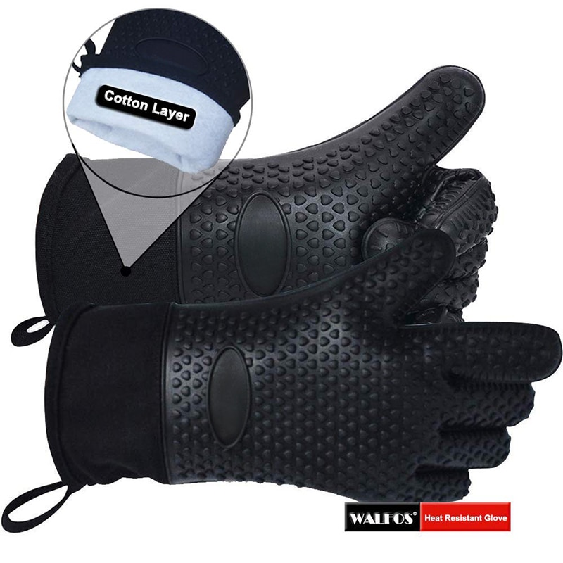 WALFOS long silicone kitchen glove-BBQ grill glove heat resistant cooking glove for grilling microwave oven mitts glove