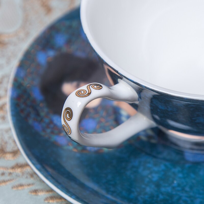 Klimt oljemaleri fint bein Kina te kaffekopp og tallerken sett