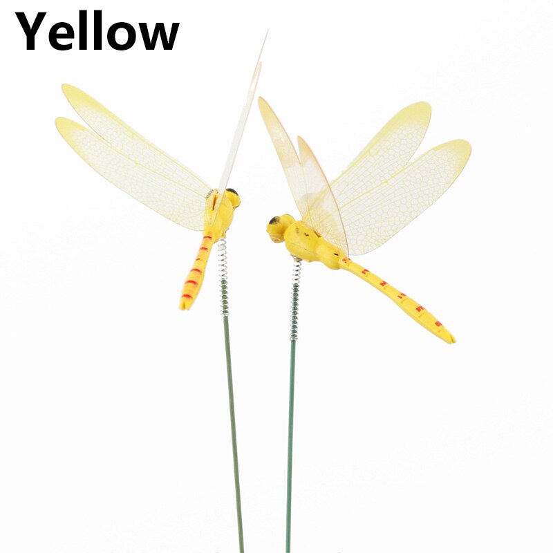 10 Stks/partij Kunstmatige Dragonfly Vlinders Tuin Decoratie Outdoor 3D Simulatie Dragonfly Stakes Yard Plant Gazon Decor Stok: Yellow