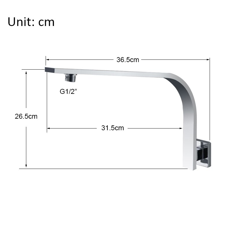 Vidric matte black square stainless steel gooseneck shower arm square rainfall shower wall mounted shower pipe for shower head