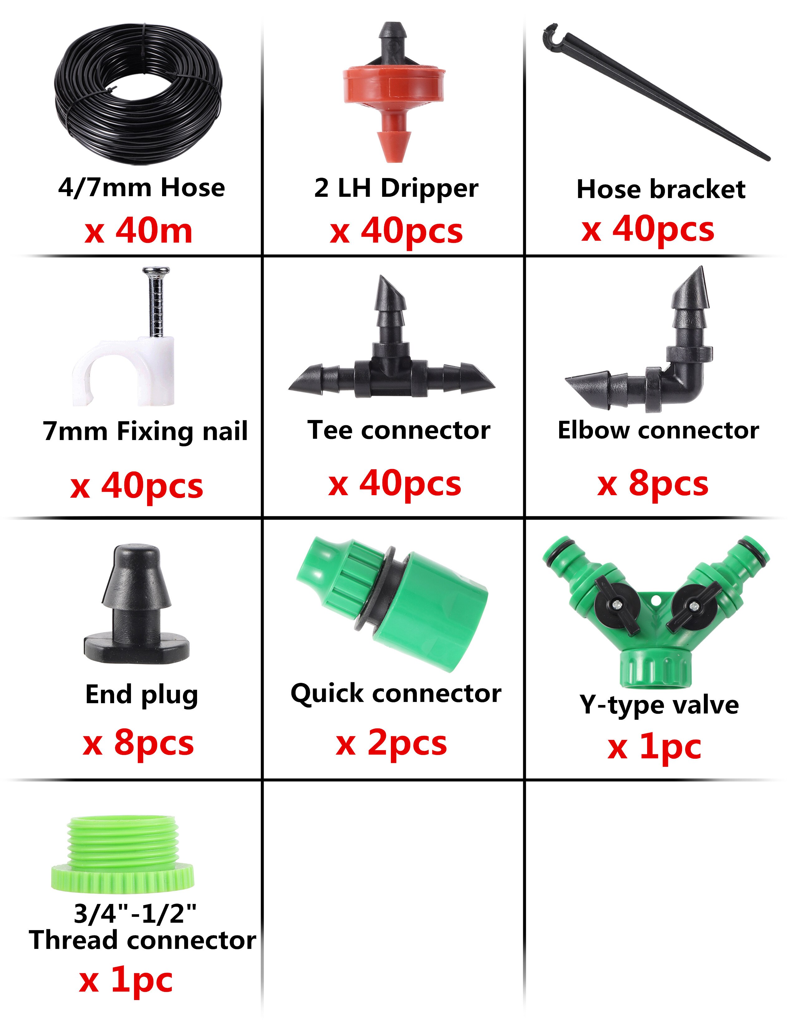 1 Set 10/15/20/25/30/40m Drip Irrigation Spot Watering Kit 2L Drip Emitter Garden Agriculture Irrigation Compensation Regulator: 40m kit