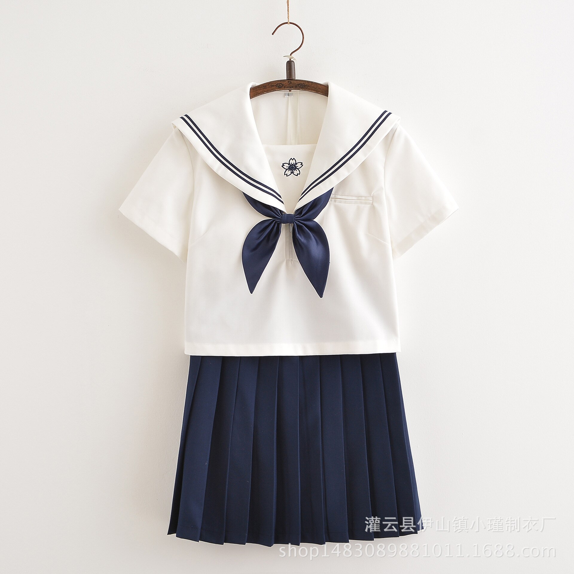 Uniforms Set Style Embroidery Japanese Student JK Uniform Sailor Suit Orthodox Summer White Collar Two Piece: M
