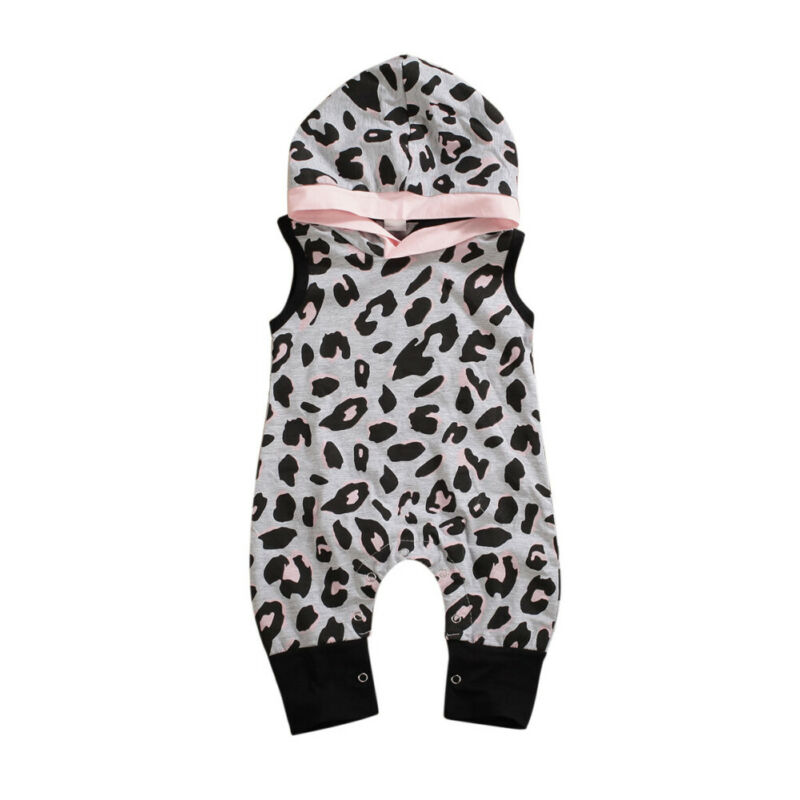 Pudcoco Nette Leopard Print Romper Neugeborenen Baby Mädchen Kleidung Mit Kapuze Strampler Ärmelloses Sommer Jumper Overall Casual Outfits