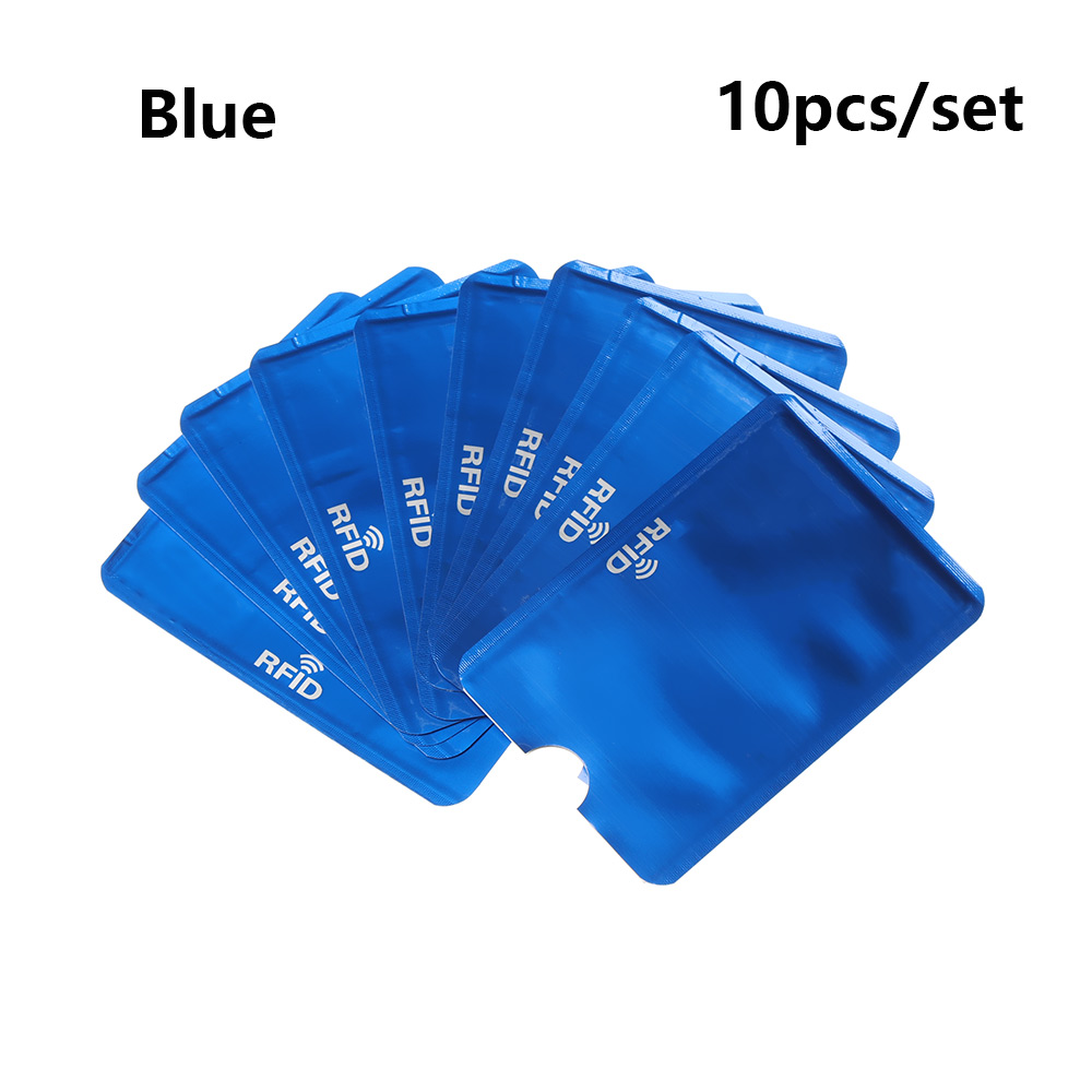 10PC Anti Rfid Blocking Reader Lock Card Holder Id Bank Card Case Protection Aluminium Metal Smart Anti-theft Credit Card Holder: Style2-Blue