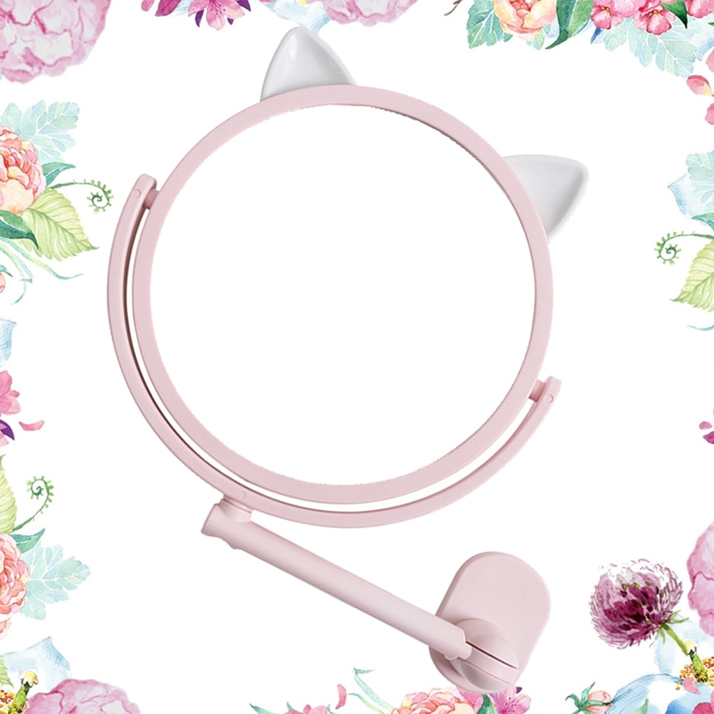 Cat Ear Makeup Mirror Vanity Mirror Spiegel Wall Mounted Cosmetics Mirror Bathroom Makeup Mirror Swivel Vanity Mirror (Pink)