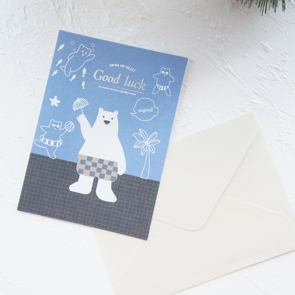 12 set silver theme blue Polar bear good luck Card leave message cards greeting card Christmas Party Invitation with envelope