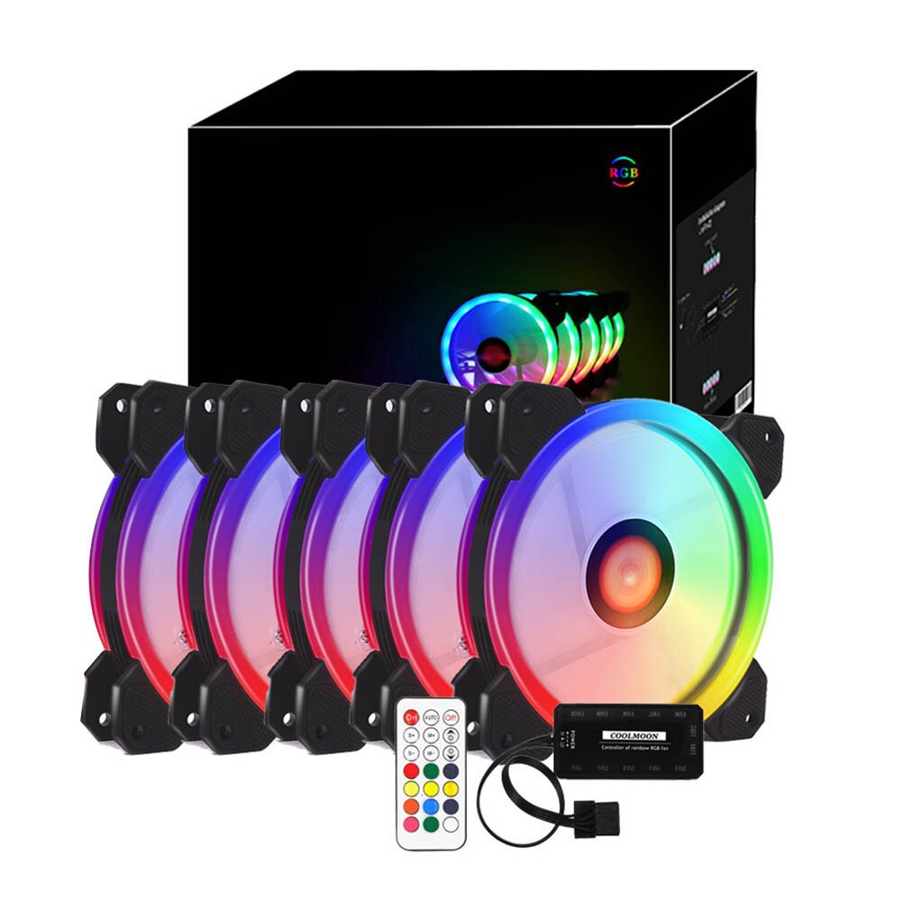 Rgb pc-ventilator 12v 6- pins 12cm koelventilator met controller voor computer stille gamingbehuizing  ac889: 5 stuks