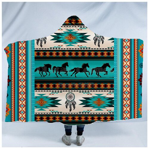 Plstar cosmos karhu toteemi/intialainen hupullinen peitto 3d kokoprintti puettava peitto aikuiset miehet naiset tyyli -9: Sininen / Aikuinen 150( h )200( v)
