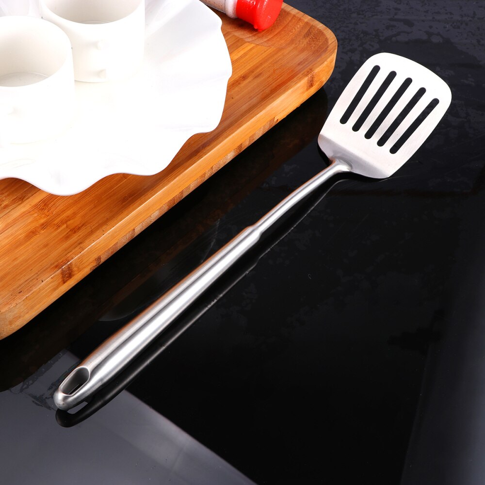 Stainless Steel Slotted Turner Round Handle Spatula Kitchen Utensil Slotted Turner Cookware Home Restaurant Kitchen Accessories